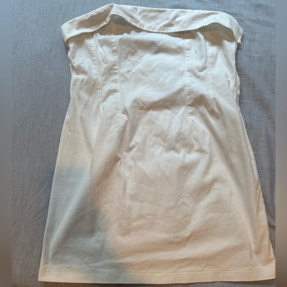 Strapless White Denim-Like Dress 🤍🤍